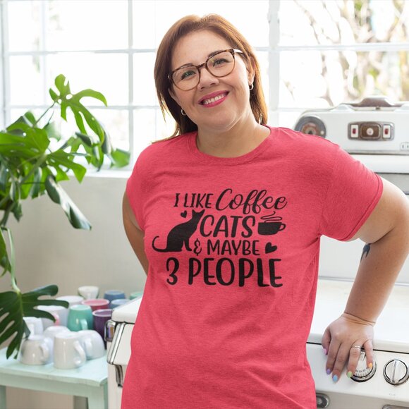 I Like Coffee and Cats and Like Three People Tee Shirt, Cat Lovers Gift & Coffee - Picture 1 of 5